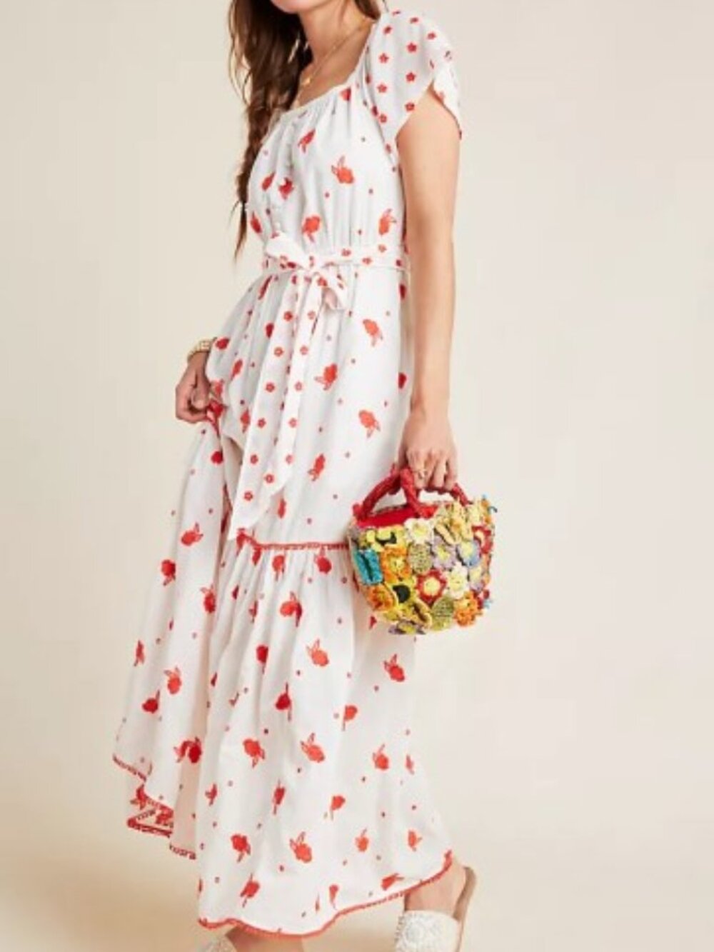 Anthropologie Esme Embroidered Floral Maxi Dress Boho Tiered Cottagecore Sz M - Picture 1 of 14